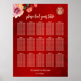 Poster Gráfico de Assentos de Casamento Chinês Vermelho P