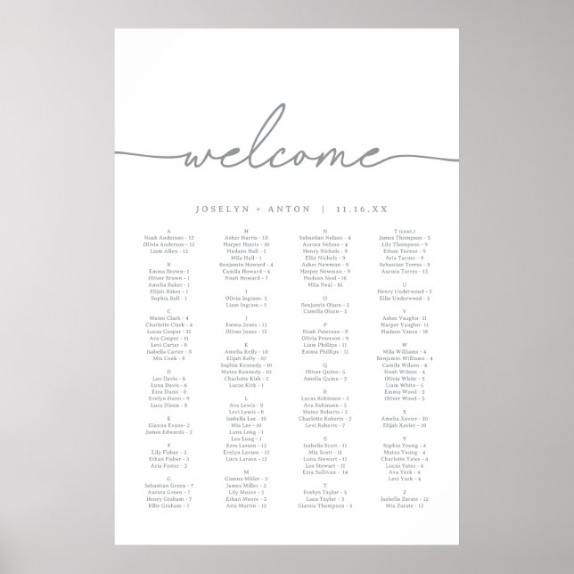 Poster Gráfico de Assentos de Casamento Cinza Chic Caligr (Frente)