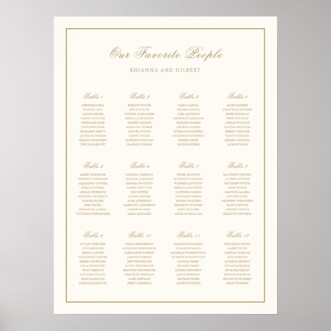 Poster Gráfico de Assentos de Casamento Clássico Marfim e (Frente)