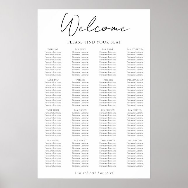 Poster Gráfico de Assentos de Casamento Clássico Minimali (Frente)