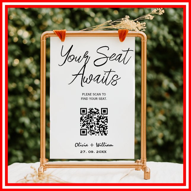 Poster Gráfico de Assentos de Casamento Código QR Letra E (Criador carregado)