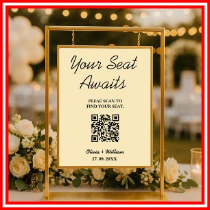Poster Gráfico de Assentos de Casamento Código QR Sinal A