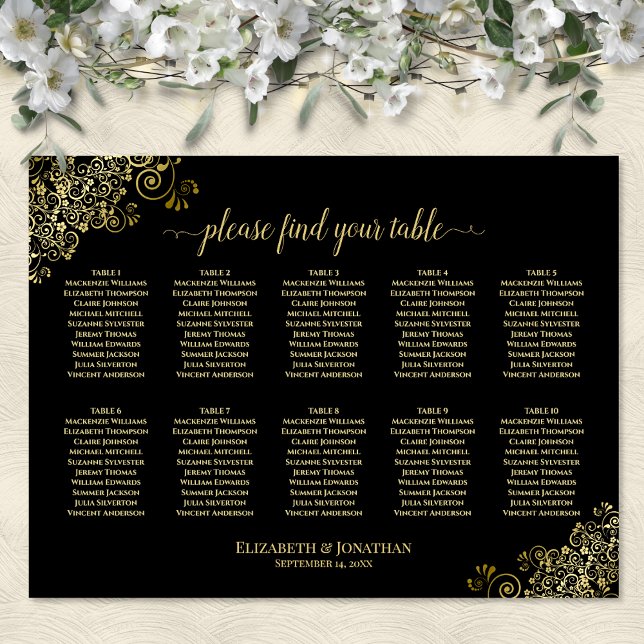 Poster Gráfico de Assentos de Casamento com 10 Mesas com  (In Situ on Wall with Flowers)