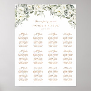 Poster Gráfico de Assentos de Casamento com 12 Mesas Flor