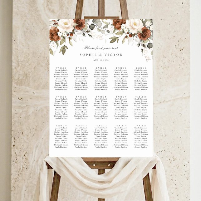 Poster Gráfico de Assentos de Casamento com 15 Mesas Flor (Criador carregado)