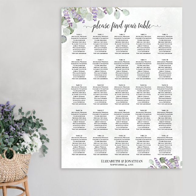 Poster Gráfico de Assentos de Casamento com 25 Mesas Lava (In Situ on Wall)