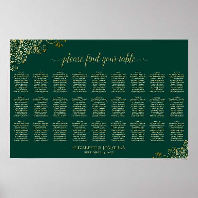 Poster Gráfico de Assentos de Casamento com 27 Mesas Esme (Frente)