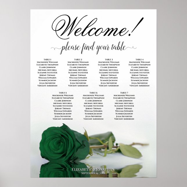 Poster Gráfico de Assentos de Casamento com 7 Mesas Rosa  (Frente)