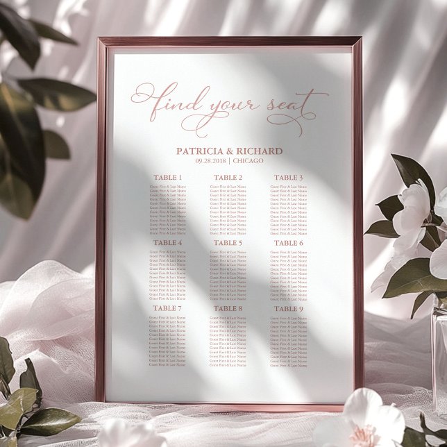 Poster Gráfico de Assentos de Casamento com 9 Mesas Elega (Criador carregado)