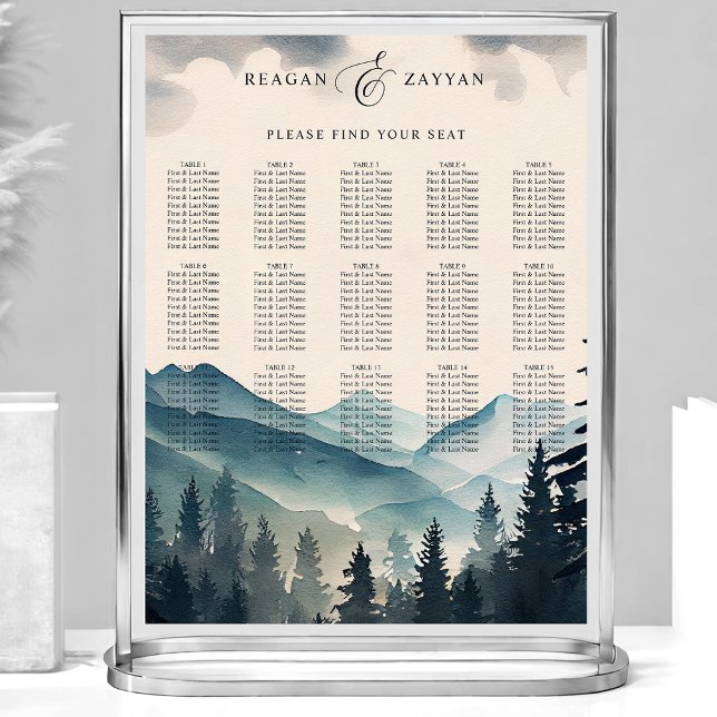 Poster Gráfico de Assentos de Casamento com Aquarela Pine (Criador carregado)