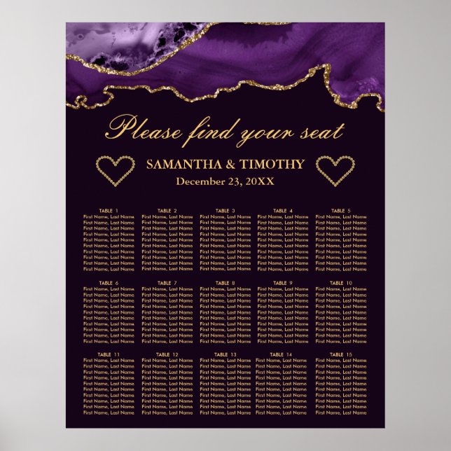 Poster Gráfico de Assentos de Casamento com Brilho Roxo e (Frente)