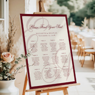 Poster Gráfico de Assentos de Casamento com Caligrafia Mo