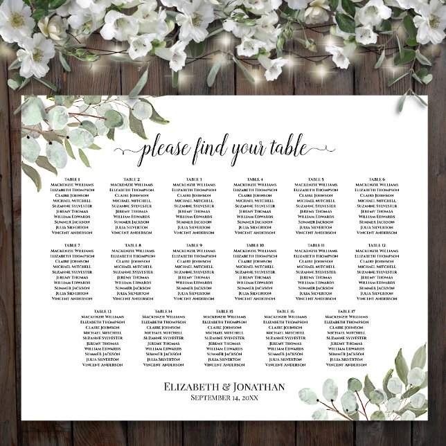 Poster Gráfico de Assentos de Casamento com Eucalipto da  (In Situ with Flowers)