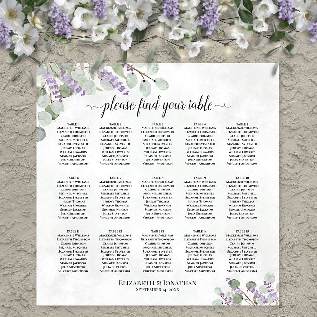 Poster Gráfico de Assentos de Casamento com Eucalipto e L (In Situ on Wall with Decorations)