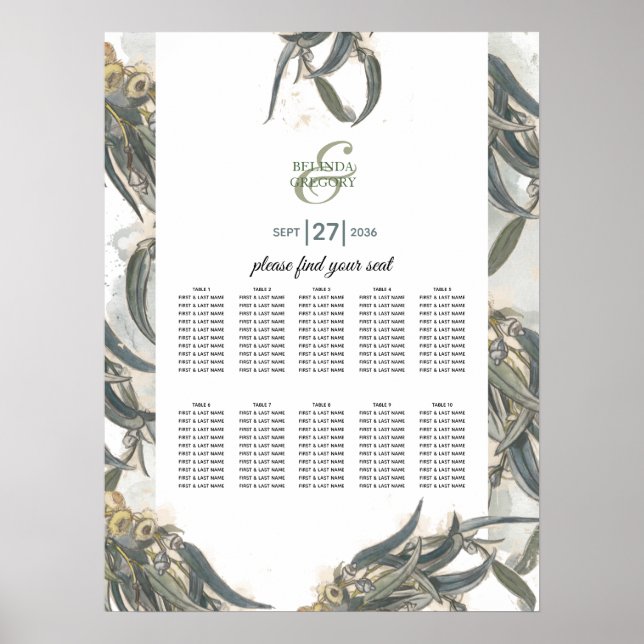 Poster Gráfico de Assentos de Casamento com Eucalipto em  (Frente)
