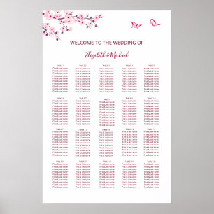 Poster Gráfico de Assentos de Casamento com Flor de Cerej