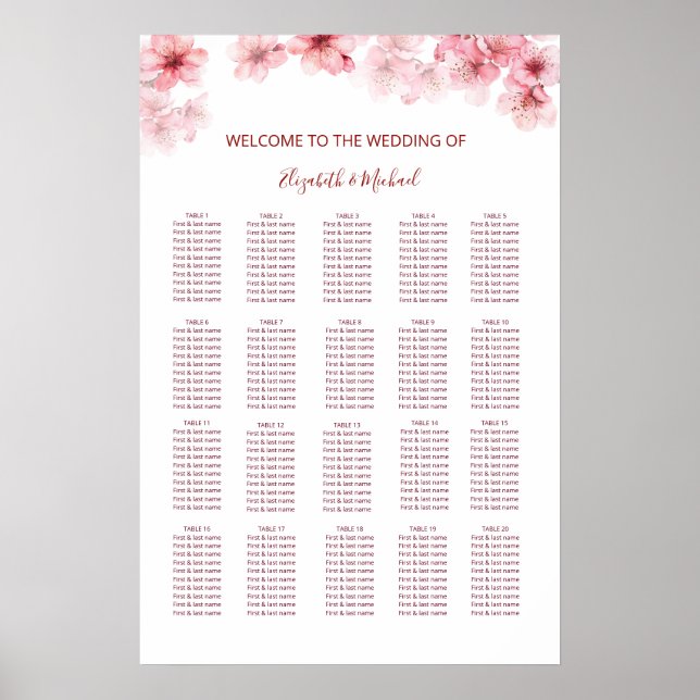 Poster Gráfico de Assentos de Casamento com Flor de Cerej (Frente)