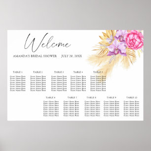 Poster Gráfico de assentos de casamento com flores boho e