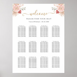 Poster Gráfico de Assentos de Casamento com Flores Boho S