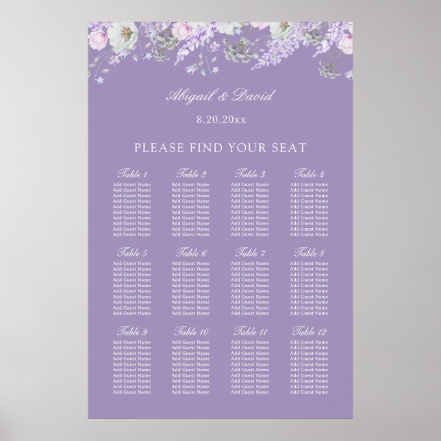 Poster Gráfico de Assentos de Casamento com Flores de Lav (Frente)