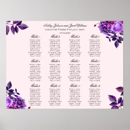 Poster Gráfico de assentos de casamento com flores roxas.