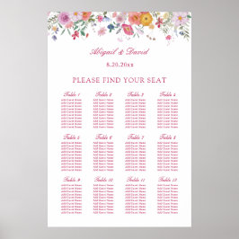Poster Gráfico de Assentos de Casamento com Flores Silves