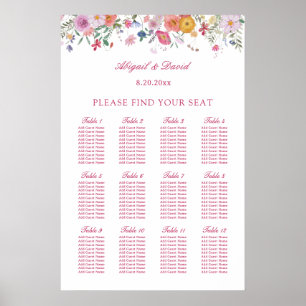 Poster Gráfico de Assentos de Casamento com Flores Silves