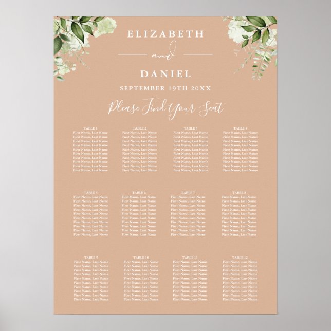 Poster Gráfico de Assentos de Casamento com Flores Verdej (Frente)