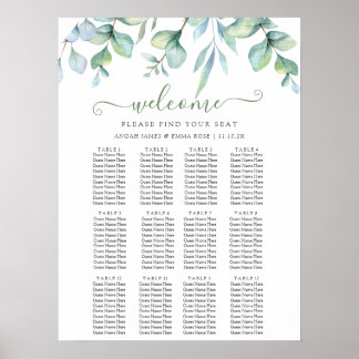 Poster Gráfico de Assentos de Casamento com Folhagem de E
