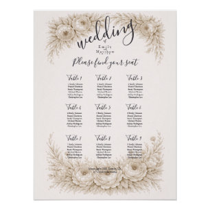 Pôster Gráfico de Assentos de Casamento com Gravura Botân