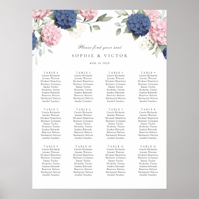 Poster Gráfico de Assentos de Casamento com Hortênsia Flo (Frente)