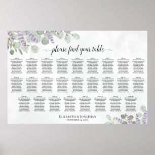 Poster Gráfico de Assentos de Casamento com Lavanda e Euc