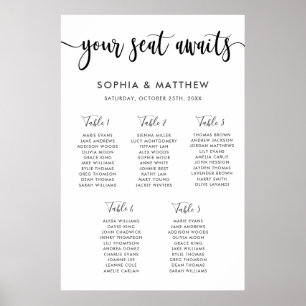 Poster Gráfico de Assentos de Casamento com Letra Mão d