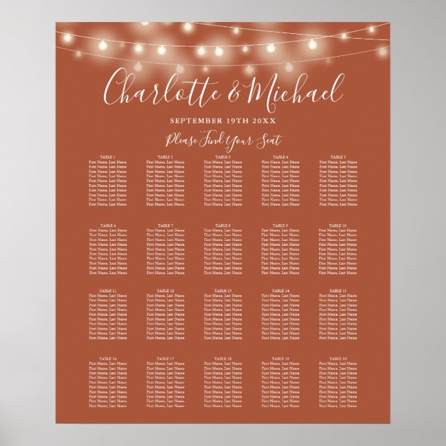 Poster Gráfico de Assentos de Casamento com Luzes de Cord (Frente)