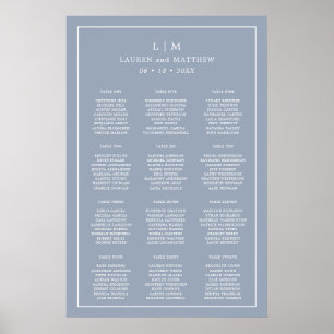 Poster Gráfico de Assentos de Casamento com Monograma Azu