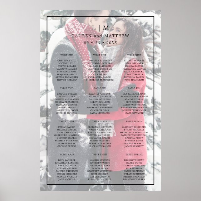 Poster Gráfico de Assentos de Casamento com Monograma de  (Frente)