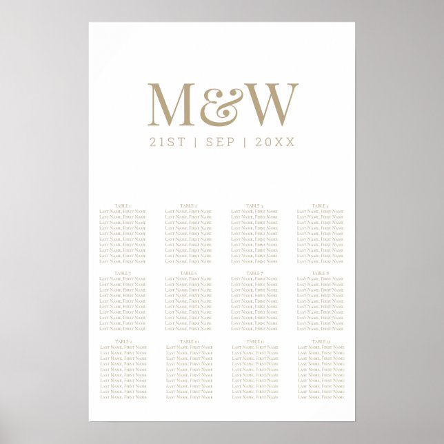 Poster Gráfico de Assentos de Casamento com Monograma em  (Frente)