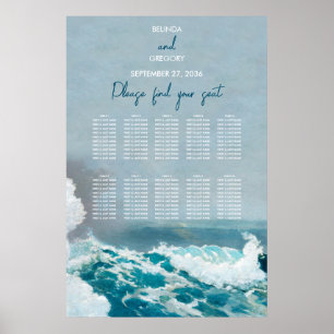 Poster Gráfico de Assentos de Casamento com Ondas do Ocea