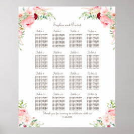Poster Gráfico de Assentos de Casamento com Peônias Rosa 