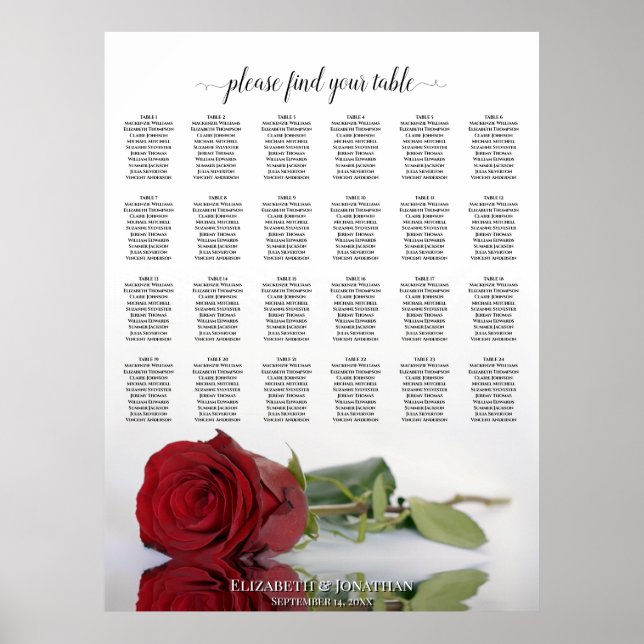 Poster Gráfico de Assentos de Casamento com Rosa Vermelha (Frente)