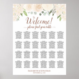 Poster Gráfico de Assentos de Casamento com Rosas Boho Pê