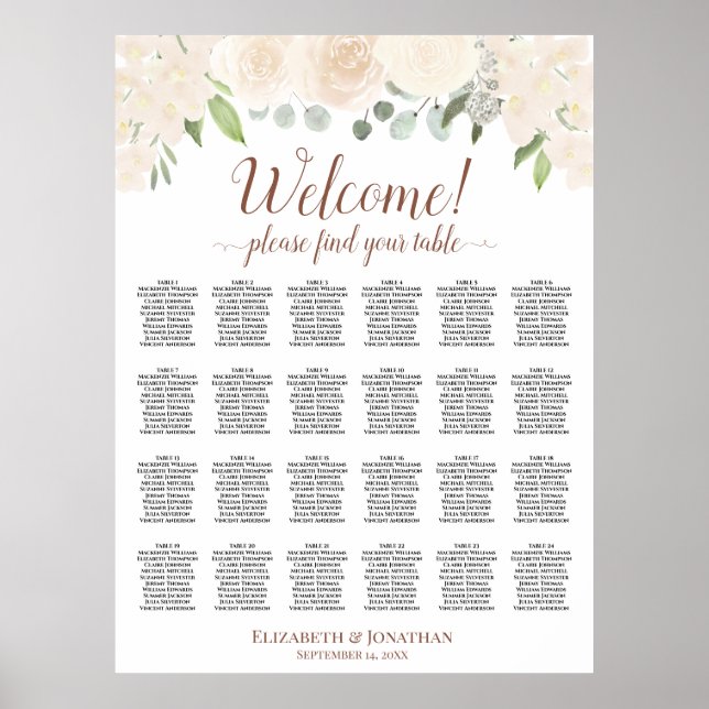 Poster Gráfico de Assentos de Casamento com Rosas Boho Pê (Frente)