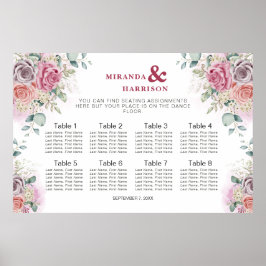Poster Gráfico de Assentos de Casamento com Rosas em Aqua