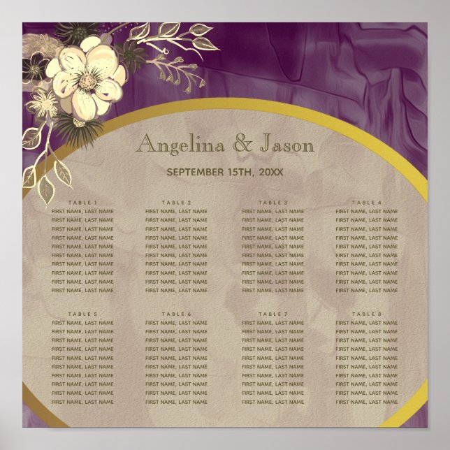 Poster Gráfico de Assentos de Casamento com Tinta Roxa e  (Frente)