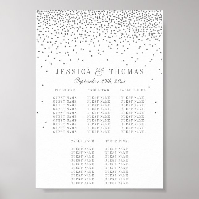 Pôster Gráfico de Assentos de Casamento Confete Prata Gla (Frente)