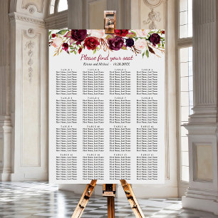 Pôster Gráfico de Assentos de Casamento da Burgundy Flora