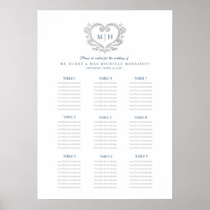 Poster Gráfico de assentos de casamento da coroa azul e p