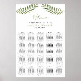 Poster gráfico de assentos de casamento das folhas botâni