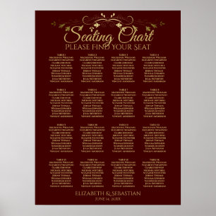 Poster Gráfico de Assentos de Casamento de 16 Mesas Doura