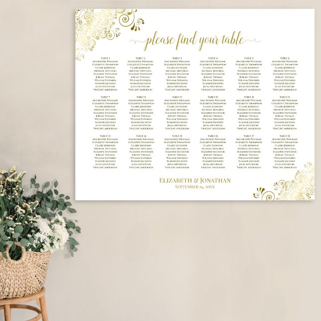 Poster Gráfico de Assentos de Casamento de 18 Mesas com E (In Situ on Wall)